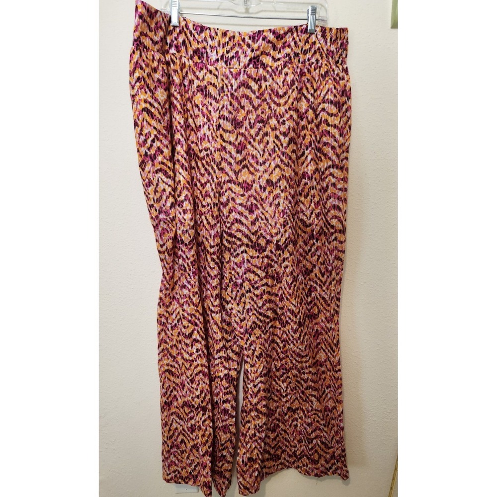Bar III Wide Leg Cotton Pants High Rise‎ Pink Metallic 3X Coastal Sustainable